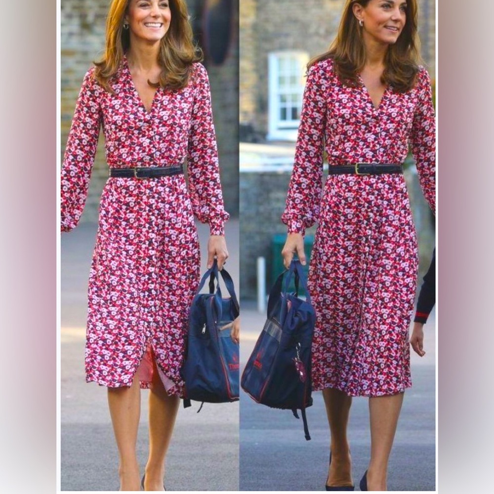 Michael Kors Carnation Georgette Shirtdress Midi Length and Long Sleeves Size M